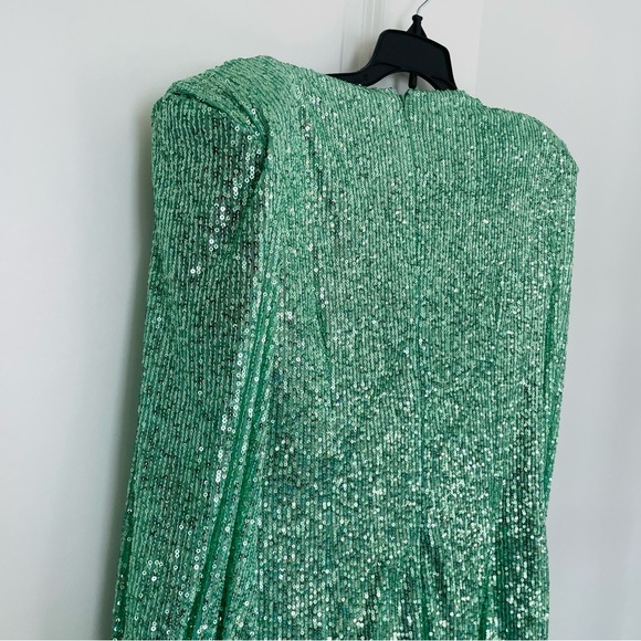 Ieena for Mac Duggal Green Sequined Mini Dress Bishop Sleeve Size 12 - Picture 12 of 16